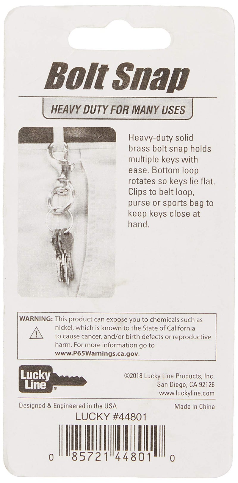 Lucky Line 3-1/4"" Heavy-Duty Solid Brass Bolt Snap with 1"" Brass Split Key Ring (44801) - Image 3